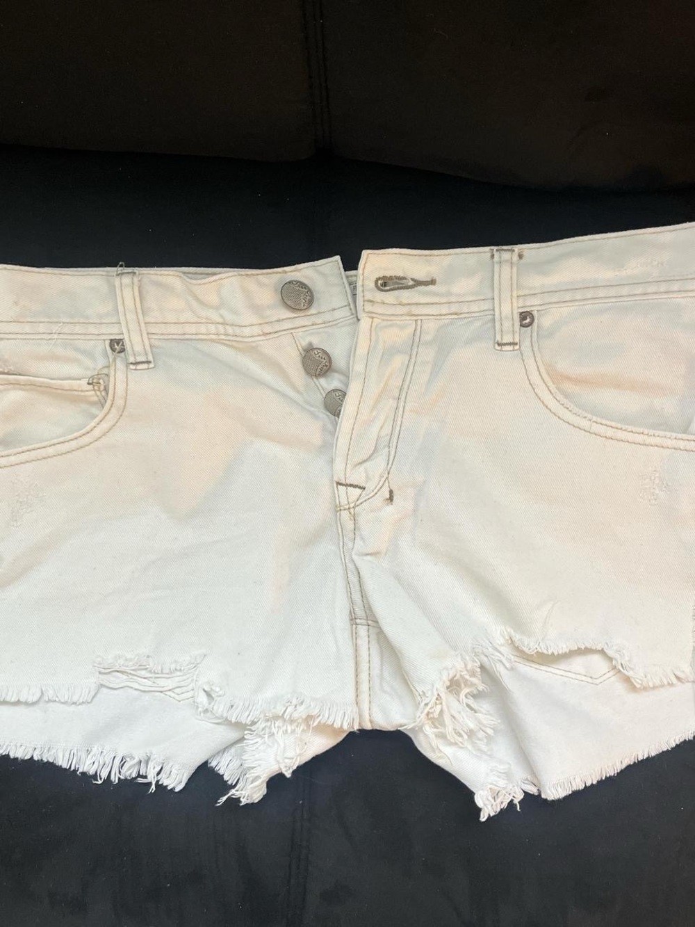 Free People White Distressed Jean Shorts